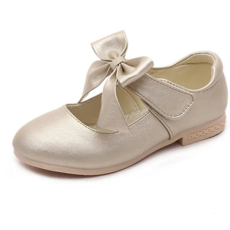 Children Wedding Shoes Gold Pink White Girl Bow Leather Shoes Spring Autumn Kids Flats Flowers Girls Shoes Size 26-36 CSH791