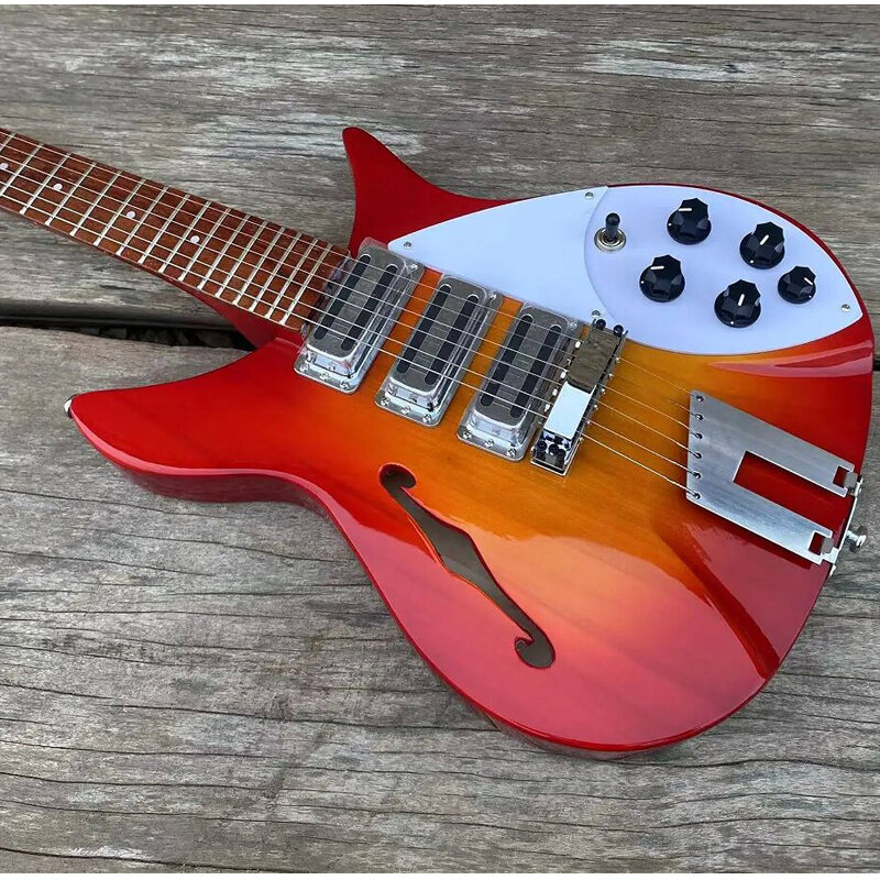 Gitar listrik bodi Semi Hollow f-hole 325, jembatan Tailpiece baru, warna Cherry Sunburst, perangkat keras Chrome, pengiriman gratis Guitarra