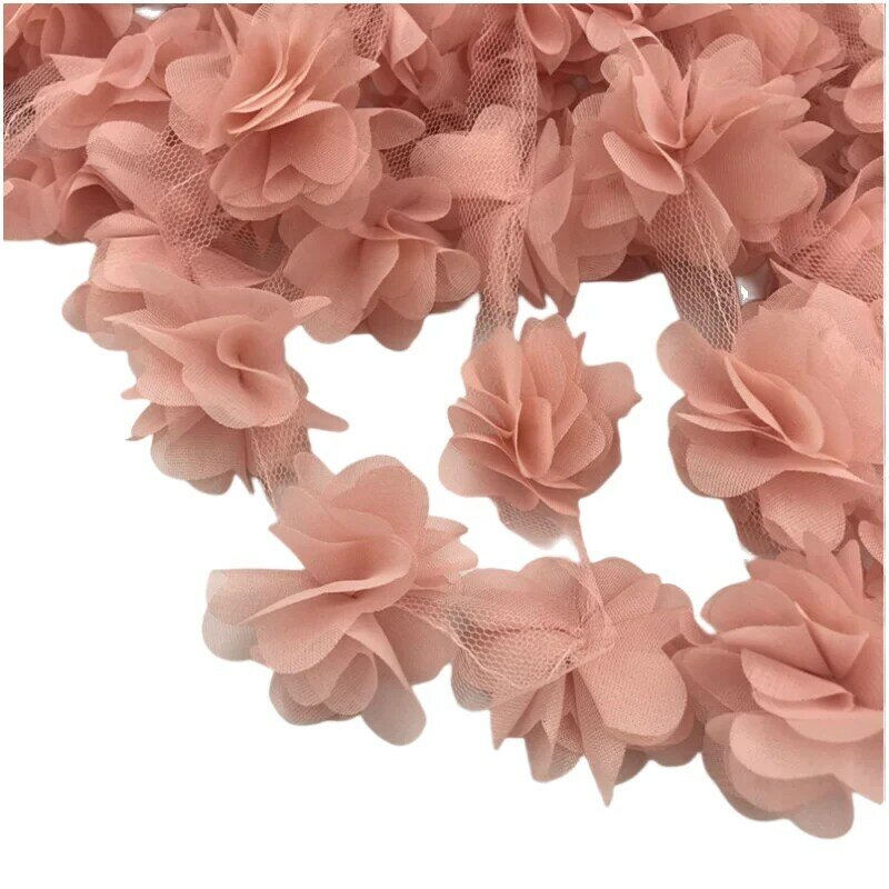 แผ่นปะติดลูกไม้ผ้าชีฟองติด3D ดอกไม้ละ12ชิ้นประดับม่านเจ้าสาวแบบทำมือสำหรับงานแต่งงานเสื้อผ้าเด็กเครื่องประดับผ้า