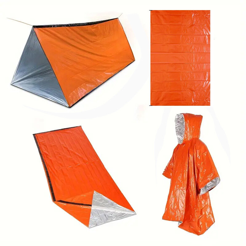 Cobertor de primeiros socorros dobrável e multifuncional, tenda de emergência saco de dormir, capa de chuva portátil, equipamento de sobrevivência para caminhadas ao ar livre