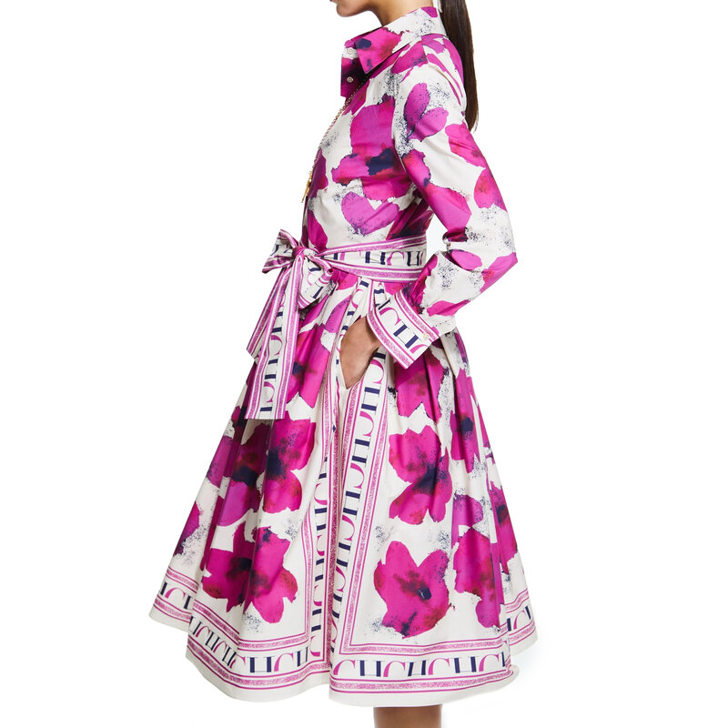 Sukienka damska Vintage Kolorowy nadruk Kobieca koronkowa sukienka z długim rękawem Klasyczna elegancka moda Wszechstronne sukienki damskie