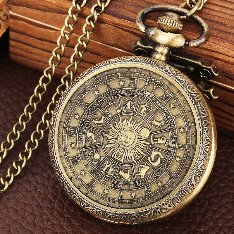 子供のためのコインポケット時計を備えたヴィンテージブロンズタロット記念品、幸運な太陽、月、ネックレス