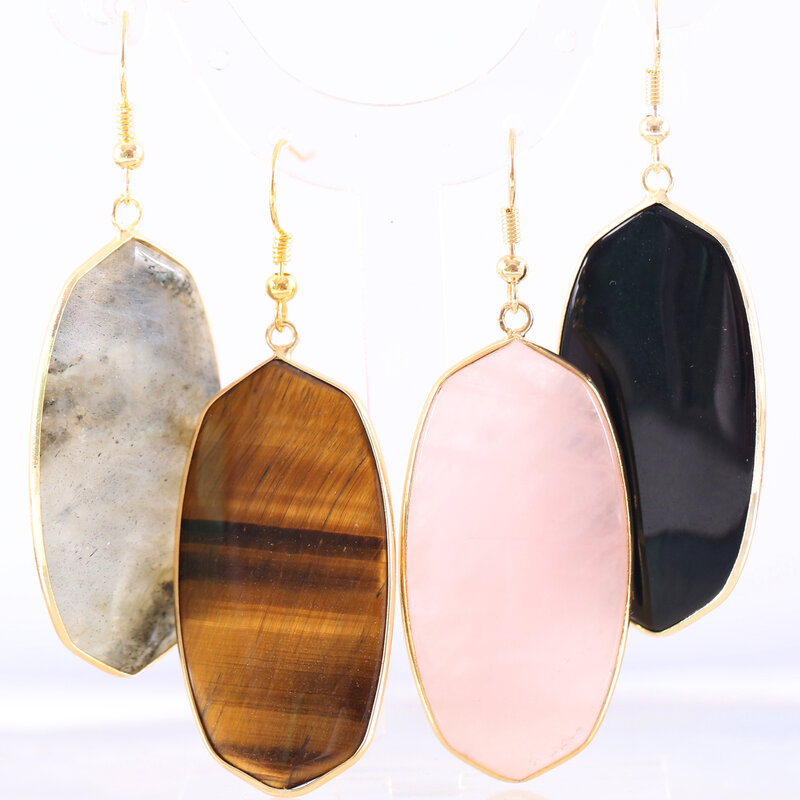 Natural Stone Two-sided Tiger's Eye Dangle Earrings 1Pair