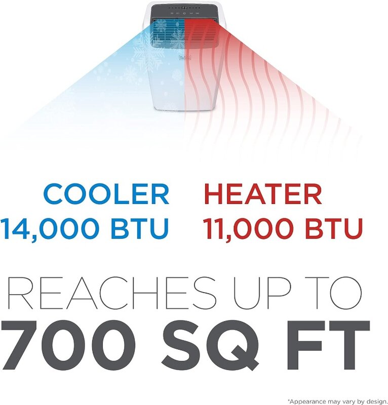Przenośny klimatyzator zdalnie sterowany AC, 14 000 BTU +HEAT, biały, BPACT14HWT