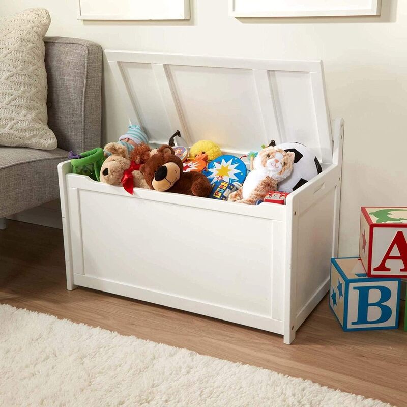 Caixa do brinquedo de madeira, mobília branca para a sala de jogos, caixa de armazenamento, organizador do armazenamento, mobília infantil