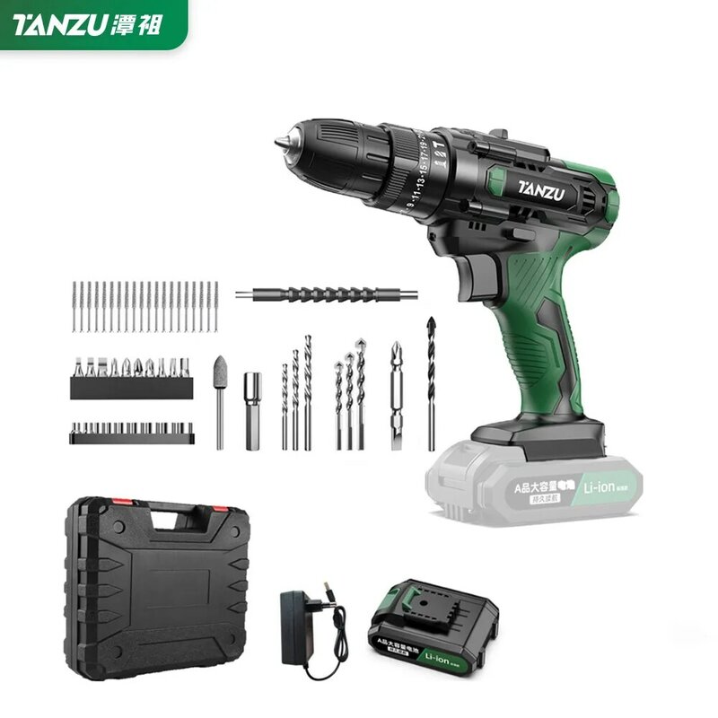 Brushless Electric Drill Impact Cordless Driller 12V/21V Screwdriver Li-ion Battery Adjustable Speed Electric Power Tool TANZU