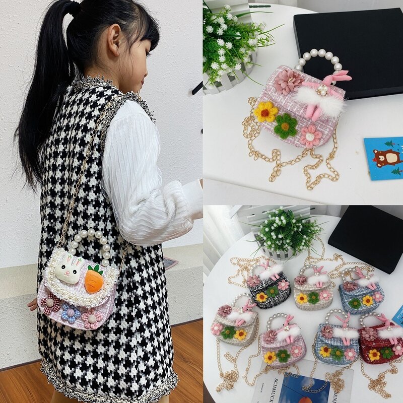 Rabbit Carrot Pearl Handbag New Fashionable Cherry Chain Purses Flower Crossbody Bags