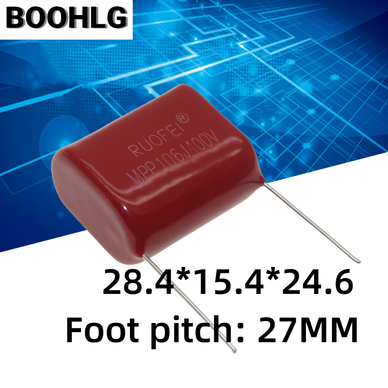 Condensador de película metálica CBB de 2 piezas, 400V106J 400V10UF 400V 106 Pitch P25mm