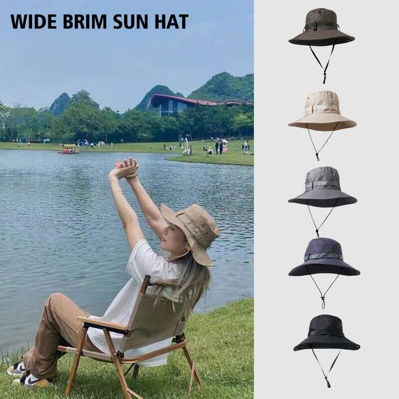 Topi mendaki memanjat kerja luar ruangan uniseks, topi pelindung terik matahari tepi lebar untuk berkemah dan memancing