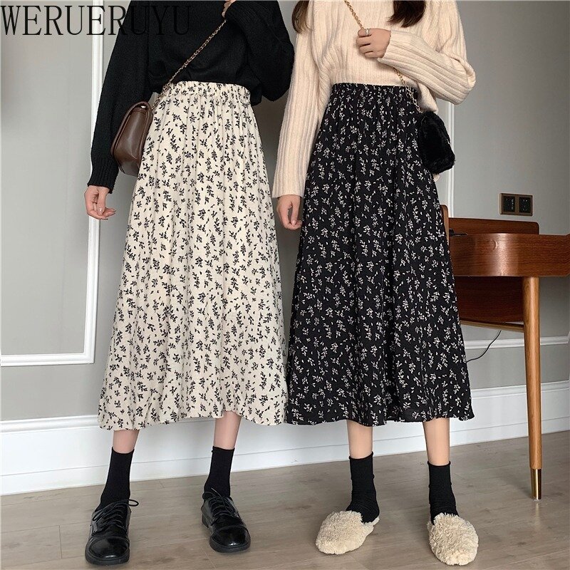 Summer Floral Skirt Woman Clothing High Waist Vintage White Black A-LINE Loose Elegant Party Midi Skirts for Women 2024