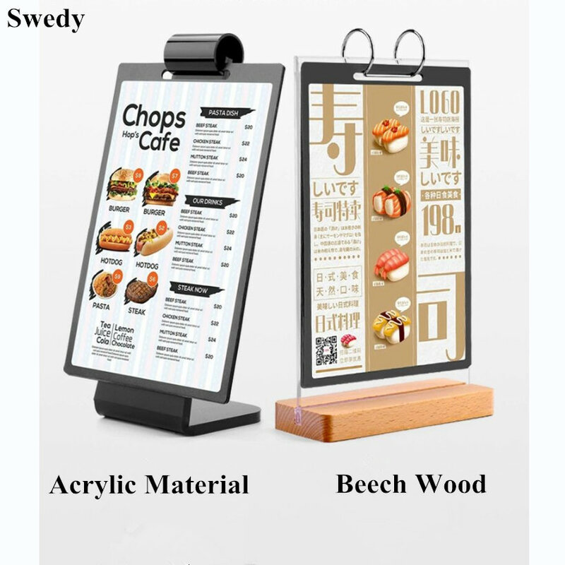 100x200MM Page Turning Plastic Menu Card Holder Display Stand Pageable Table Sign Holder Stand Advertising Poster Frame