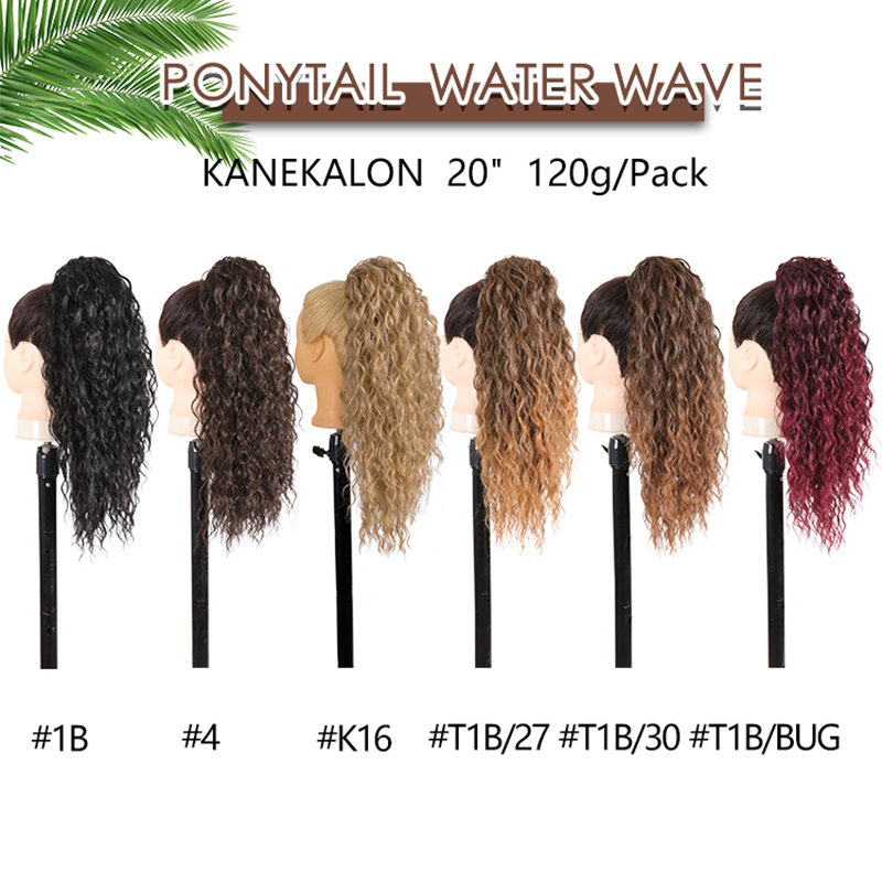 Kanekalon 20 Polegada Suave resistente ao calor Desenhe String Hairpiece Water Wave Afro Curly Sintético Drawstring Cabelo Ponytail Extensões