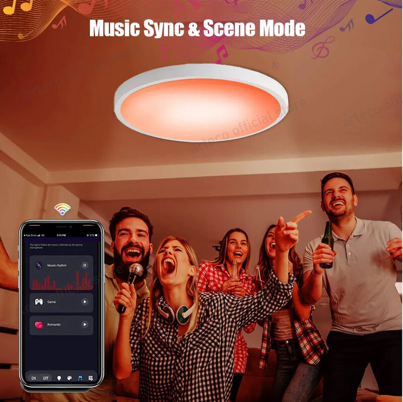 Умные потолочные светодиодные лампы Zigbee, лампа RGB CW Tuya с управлением через приложение, работает с Alexa, для гостиной, спальни, дома, 24 Вт, 40 Вт