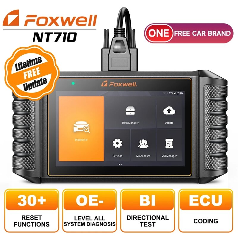 FOXWELL-herramientas de diagnóstico de coche NT710 OBD2, todos los sistemas de prueba bidireccional A/F, ajuste IMMO 30 + reinicio ODB OBD 2, profesional escáner automotriz herramientas taller mecanico
