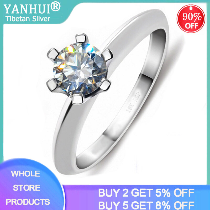YANHUI Original ได้รับการรับรองทิเบตแหวนเงิน Solitaire 1กะรัต Zirconia แหวนเครื่องประดับ