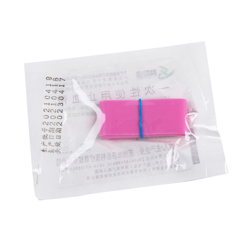 일회용 지혈대 응급 처치 키트, 의료용 고무 지혈대, 사전 절단 핑크 탄성 벨트, 10 스트립 제품