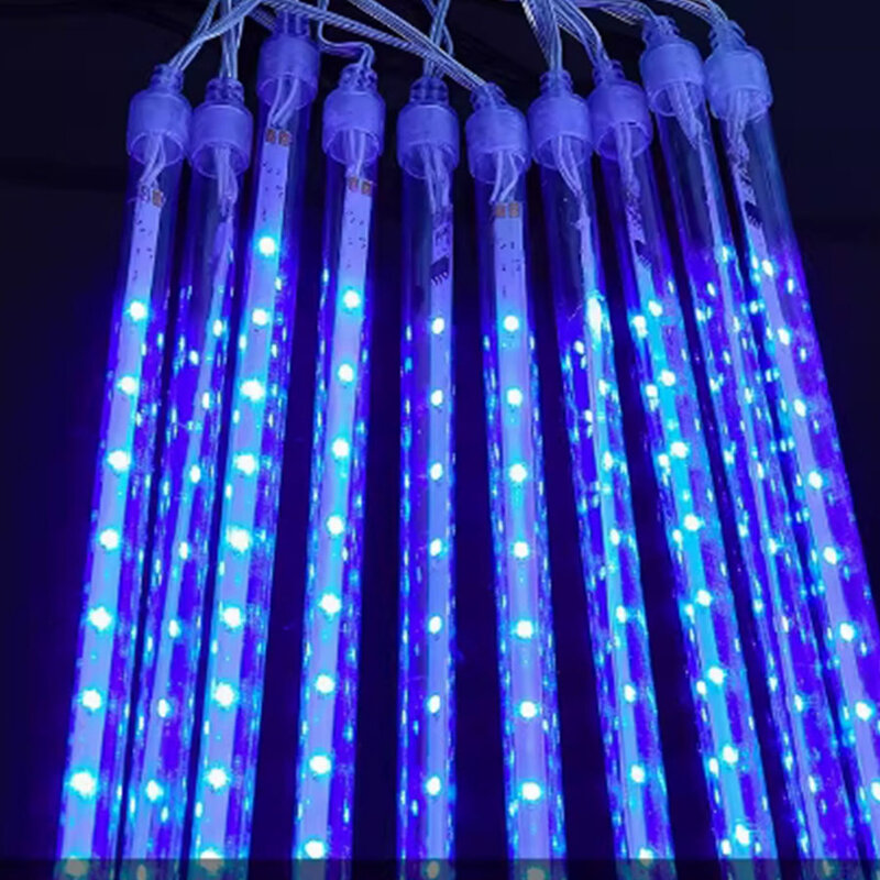 Hujan Meteor LED, dekorasi luar ruangan tenaga surya, lanskap, pohon gantung, lampu warna senar berkedip