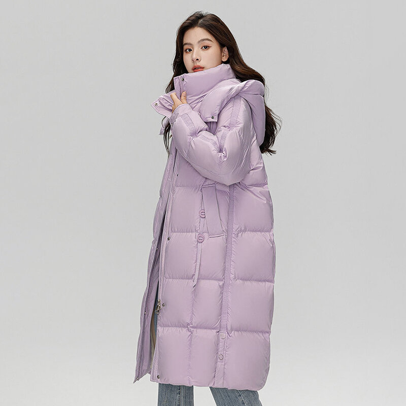 เสื้อโค้ทขนเป็ดแบบหนาสำหรับผู้หญิง, เสื้อโค้ทขนเป็ดยาวถึงเข่า2023สไตล์เกาหลีแบบใหม่แฟชั่นทรงหลวมสำหรับฤดูหนาว