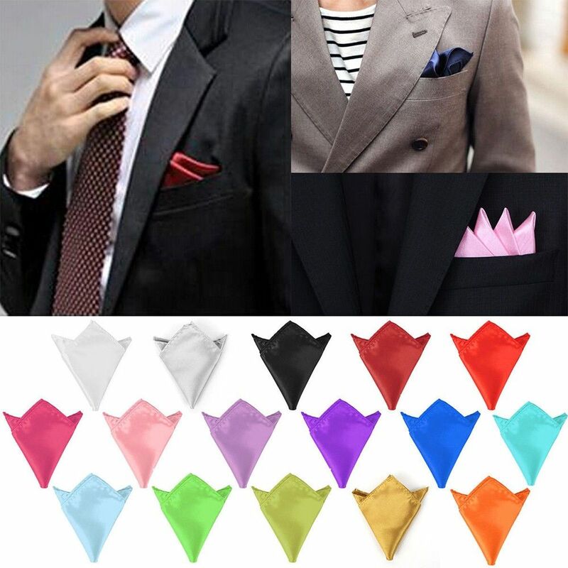 Fashion Party for Wedding Dress Party Men Square Pocket Formal Suit Hanky Solid Plain Silk Handkerchief Pocket Square Hanky