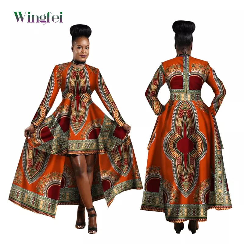 فساتين الأفريقية للنساء Dashiki Kente نمط طباعة فستان القطن الشمع طباعة مثير ماكسي فستان طويل للسيدات أفريقيا الملابس WY1268