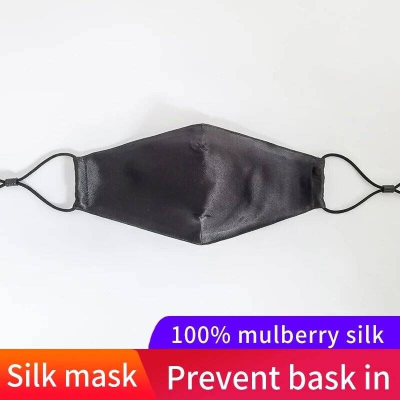 Mascarilla facial de seda de morera 100% pura para hombre y mujer, máscara lavable y reutilizable con elásticos ajustables para las orejas, 16 Momme