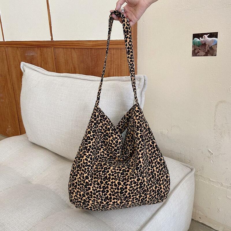 Tas kurir motif macan tutul, tas belanja untuk wanita kapasitas besar, tas Satu bahu Mode Korea, tas kanvas kasual serbaguna