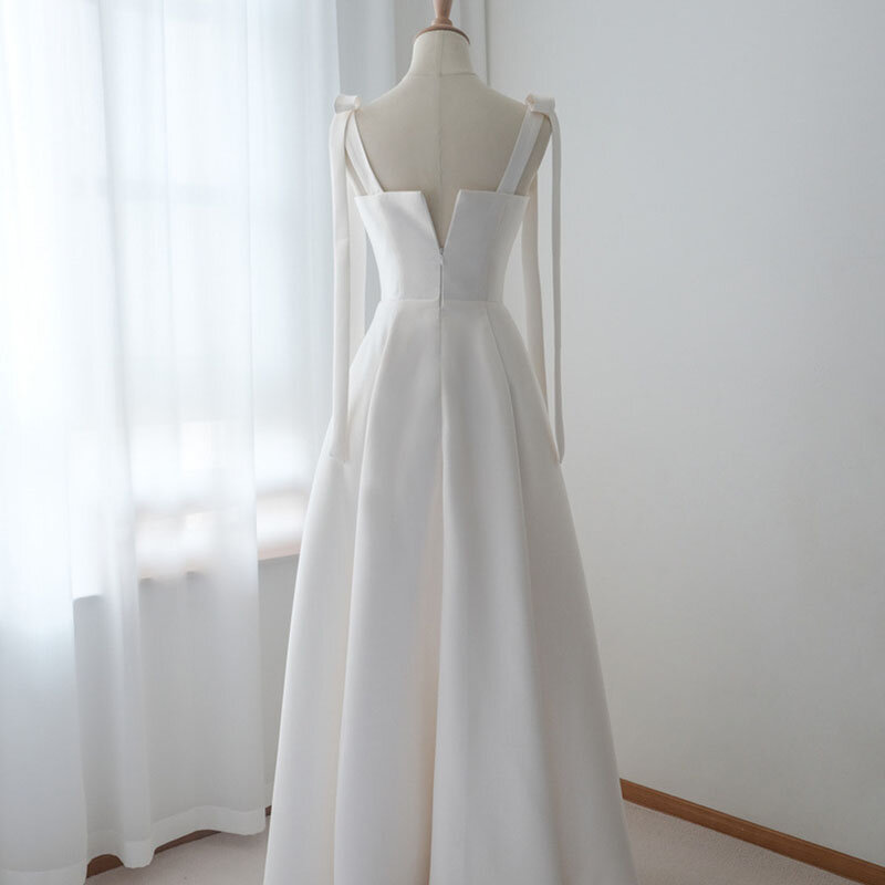 Женское атласное свадебное платье с тонким бантом, Простое Элегантное свадебное платье, свадебное платье для невесты, длинное платье для дня рождения