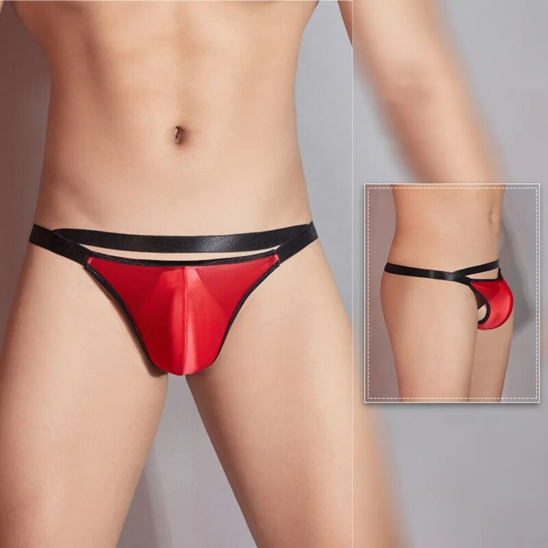 Male Briefs Underwear Solid Color Thong Breathable Comfortable Elastic Glossy Lingerie Low Waist Comfy Fashion