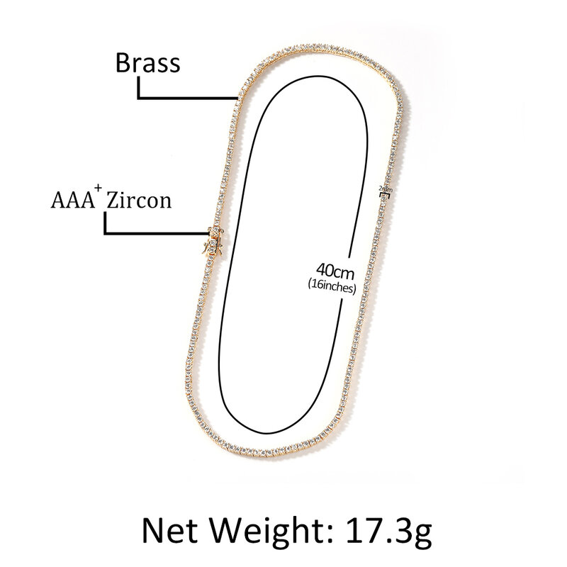 UWIN – Bracelet en chaîne de Tennis pour hommes et femmes, 2mm, coupe ronde, Micro, zircone cubique scintillante, mode hip hop, bijoux