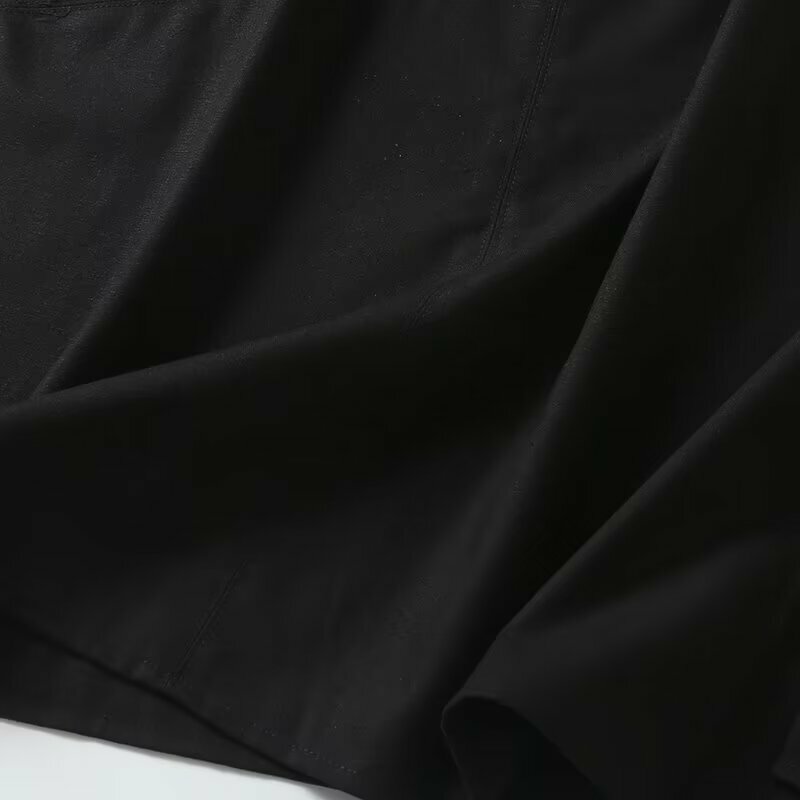 Maxdutti Nordic Minimalist Black Cotton Linen High Waisted Skirt Women Fashion Ladies Casual Commuter Split Midi Skirt