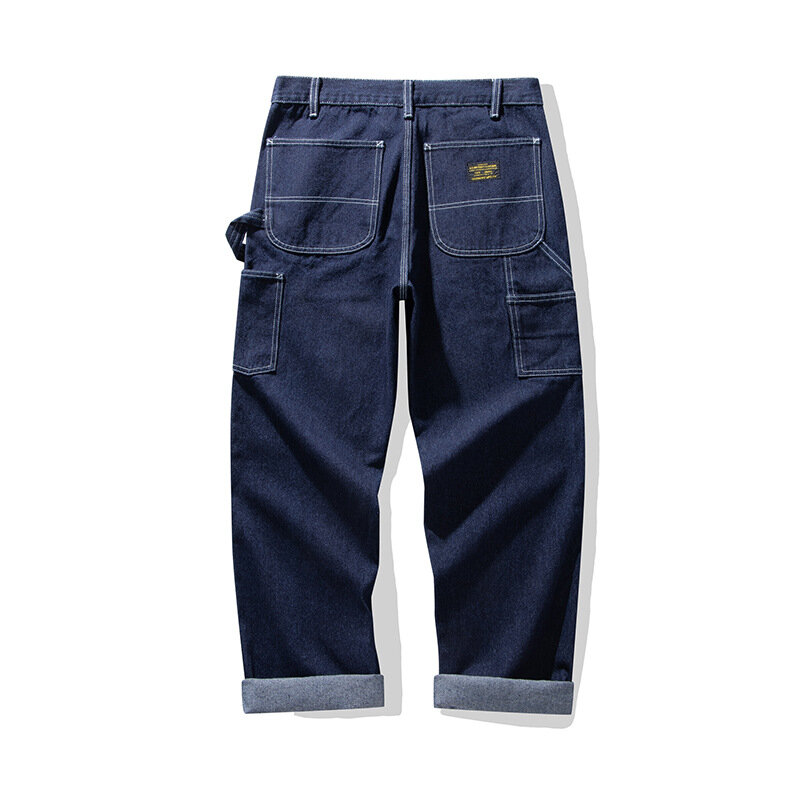 Jeans casual listrado para homens, estilo carga, multi bolsos, reto, solto, streetwear da moda, denim de namorado, boa qualidade, 3903