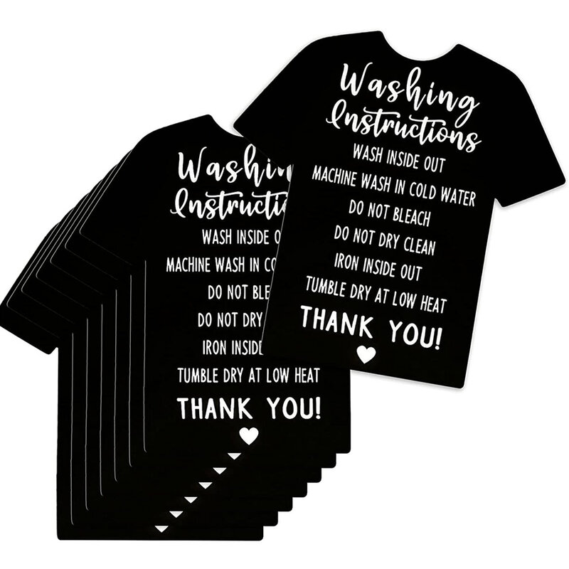 50Pcs T-shirt Washing Instruction Card Shirt Care Instructions Card Hang Tag Label Black - Care instruction