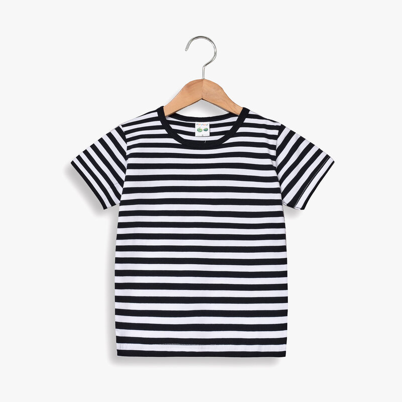 Camiseta de manga corta para niños, Camiseta de algodón con cuello a rayas, Media manga, azul marino, Verano