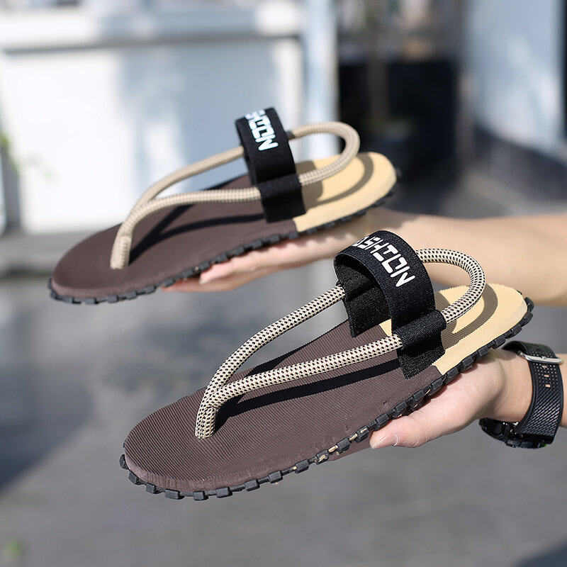 Fashion Mixed Color Elastic Band Sandals Trend Comfortable Casual Two-Wear Open Toe Men's Sandals Non-slip Male Outdoor Footwear