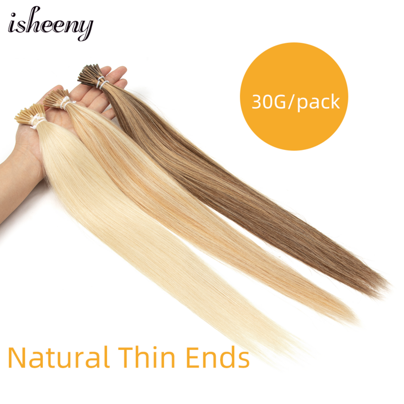 Blonde I Tip Hair Extensions 14"-20" Natural Straight Pre Bonded Real Human Hair Extension 30g Lightweight Thin Ends Fusion Hair