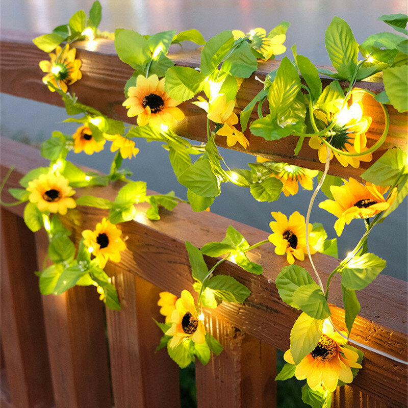 Kwiat zielony liść łańcuchy świetlne sztuczna winorośl lampki zasilany z baterii girlanda na choinkę światło do pielenia Home Decor