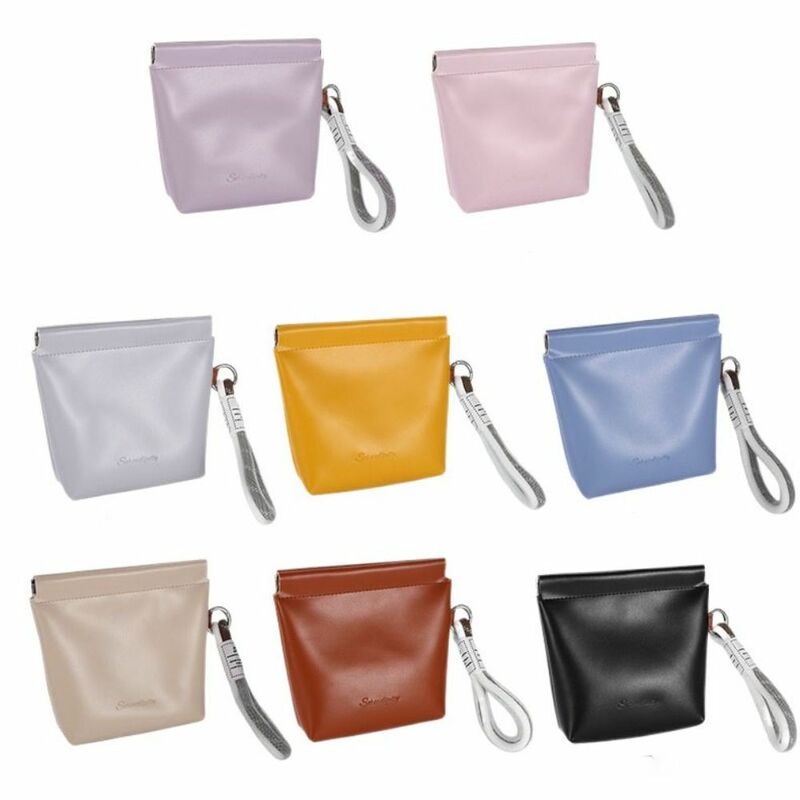 PU Self-closing Cosmetic Bag Korean Style Self-closing Small Item Bag Lipstick Storage Bag Solid Color Mini Coin Purse Ladies