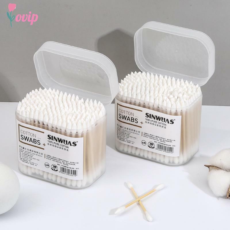 100/200Pcs Disposable Home Dual Heads Ear Cleaning Makeup Cotton Swabs Buds Cleaning Tools