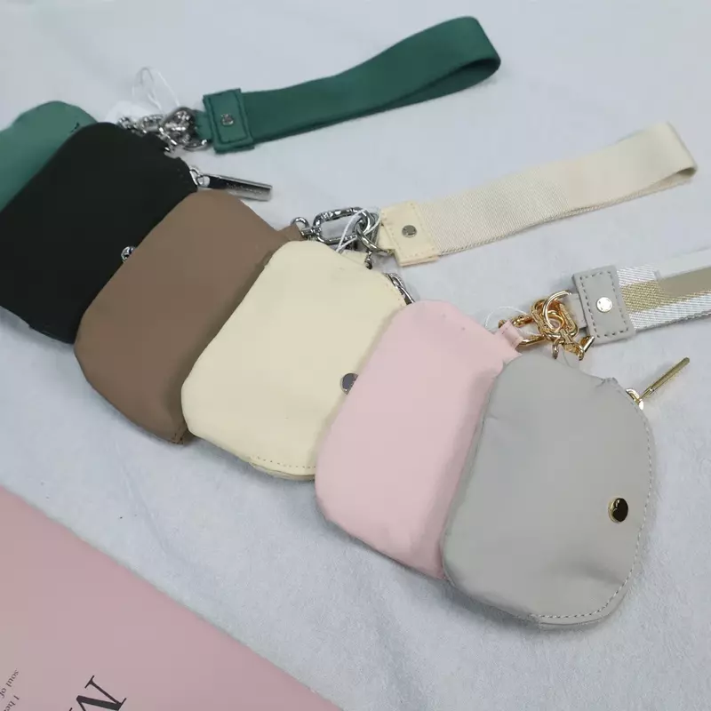 Double Pouch Wristlet Keychain Wallet For Women Smal Zipper Coin Purse Portable Detachable Key Card Holder Change Pocket Handbag