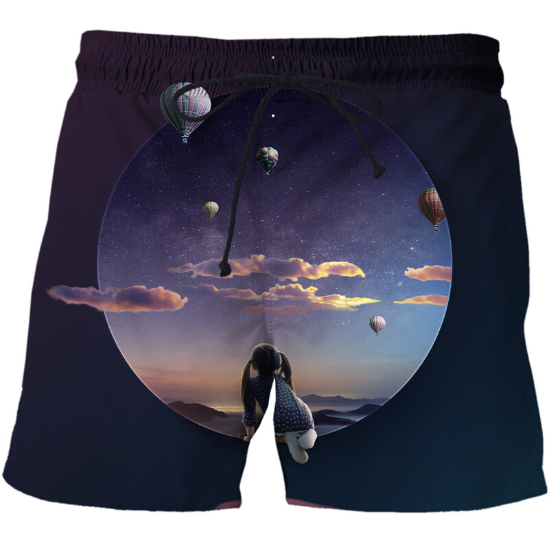 Moda nocne niebo wzór europejskie i amerykańskie męskie spodnie plażowe spersonalizowane nadmorski strój kąpielowy 3D dla mężczyzn wygodna patelnia fitness