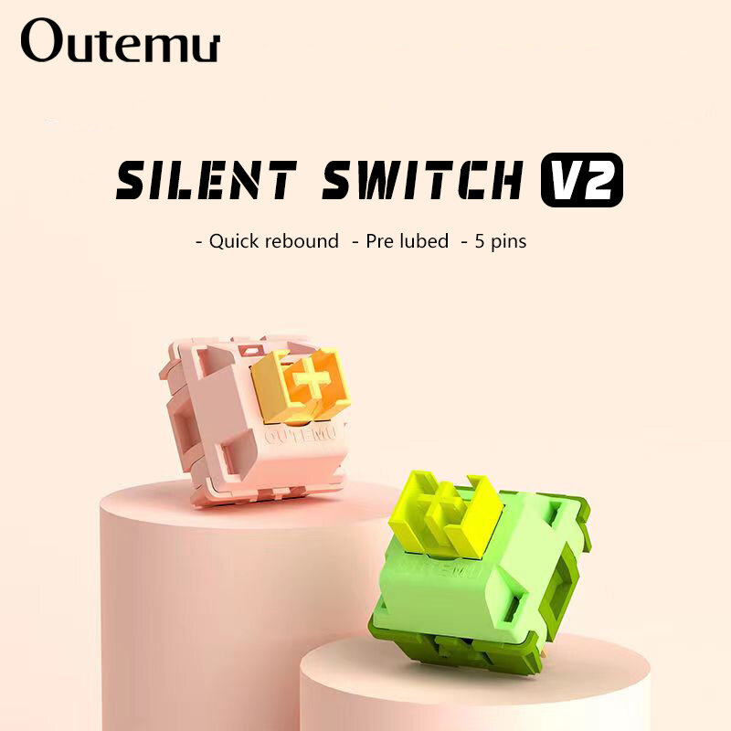 Outemu-silencioso pêssego V2 interruptor de teclado mecânico, lubrificante, silencioso limão V2 interruptores, tátil linear, 5Pin parágrafo eixo, Hot-swap DIY