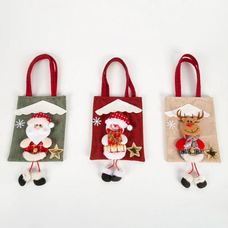 Рождественская льняная детская Подарочная сумка, сумка для конфет с Санта-Клаусом, снеговиком, оленем, Рождественская Декоративная Сумка для хранения