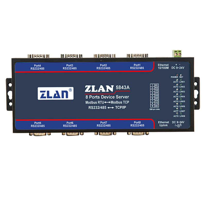 Serwer portu szeregowego brama modbus 8-portowa RS232/485 do konwerter Ethernet TCP zdalnie sterowany ZLAN5843A
