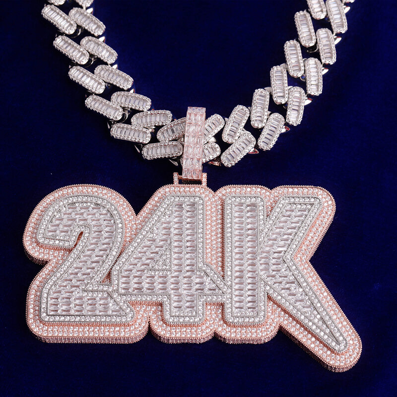 Collana con nome personalizzato con lettera a bolle ciondolo con numero ghiacciato per uomo Big Baguette Hip Hop Rock Rapper Jewelry