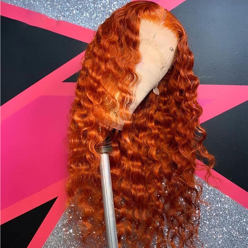 180Density Soft 26“Long Ginger Orange Kinky Curly Lace Front Wig For Black Women BabyHair Glueless Preplucked Heat Resistant