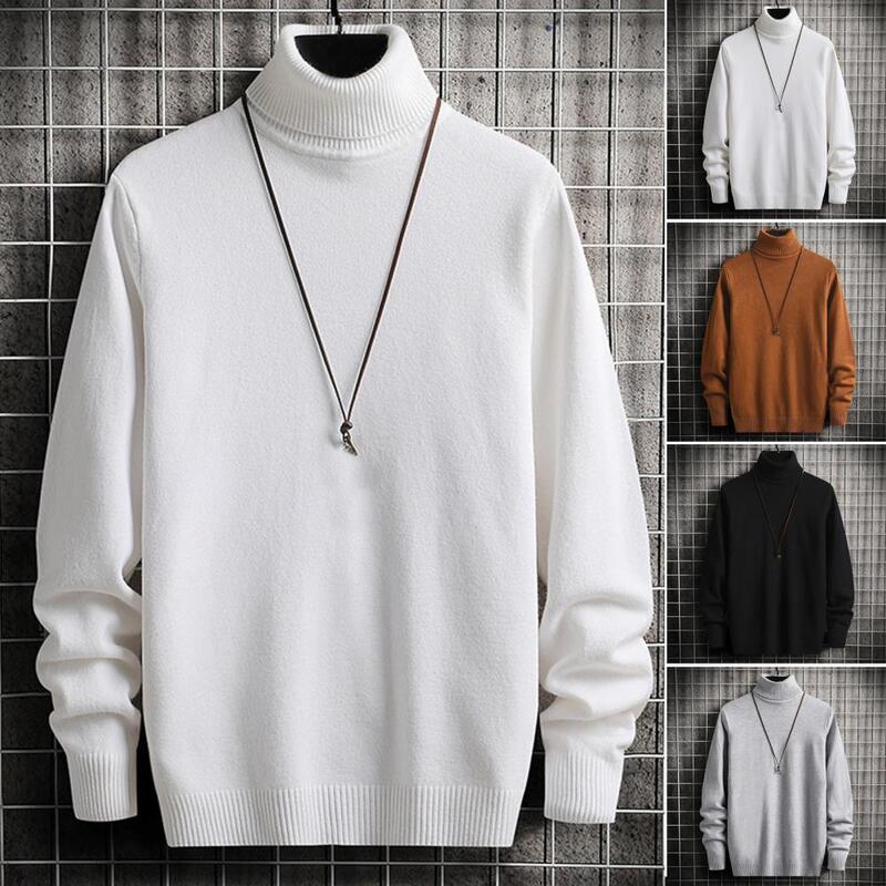 Suéter de cuello alto de manga larga para hombre, Jersey de punto ajustado, forro polar grueso, Otoño e Invierno