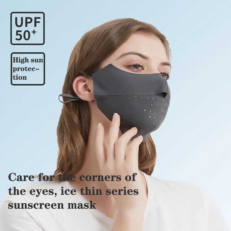Máscara protetor solar de seda gelo para mulheres, lenço respirável, protetor solar, faixa de orelha suspensa anti-UV de verão, secagem rápida
