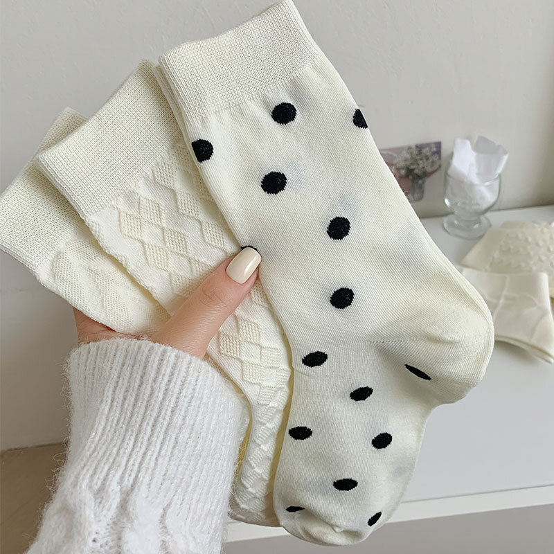 Meias meia-tubo respirável para mulheres, meias de algodão para meninas, estilo japonês e coreano, fofas e doces, novas, casuais e na moda