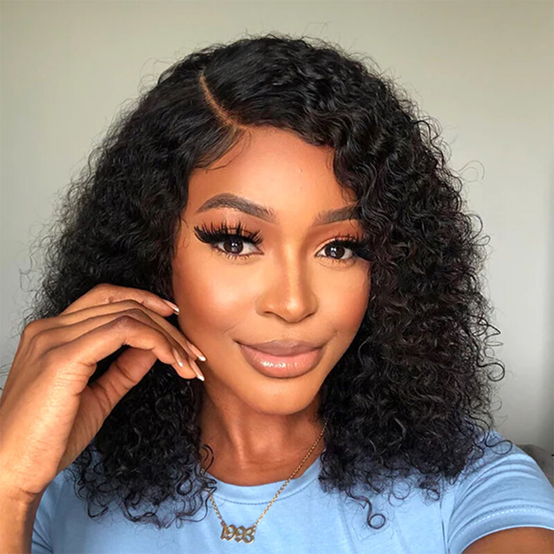 12A Glueless Wigs Kinky Curly Short Bob Human Hair Wigs 13x4 Lace Frontal Closure Water Wave Wigs Isee Brazilian Remy Human Hair
