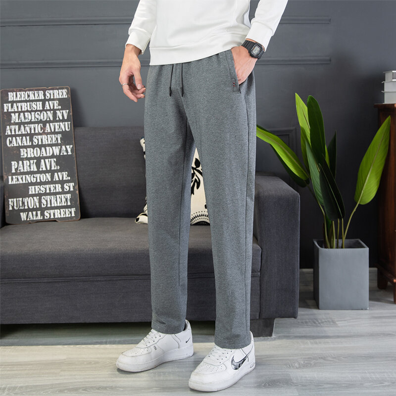 New Korean Fashion Spring And Autumn Sports Pants Men'S Loose Straight Cotton Casual L-8Xl 135Kg Knitted Running Trousers